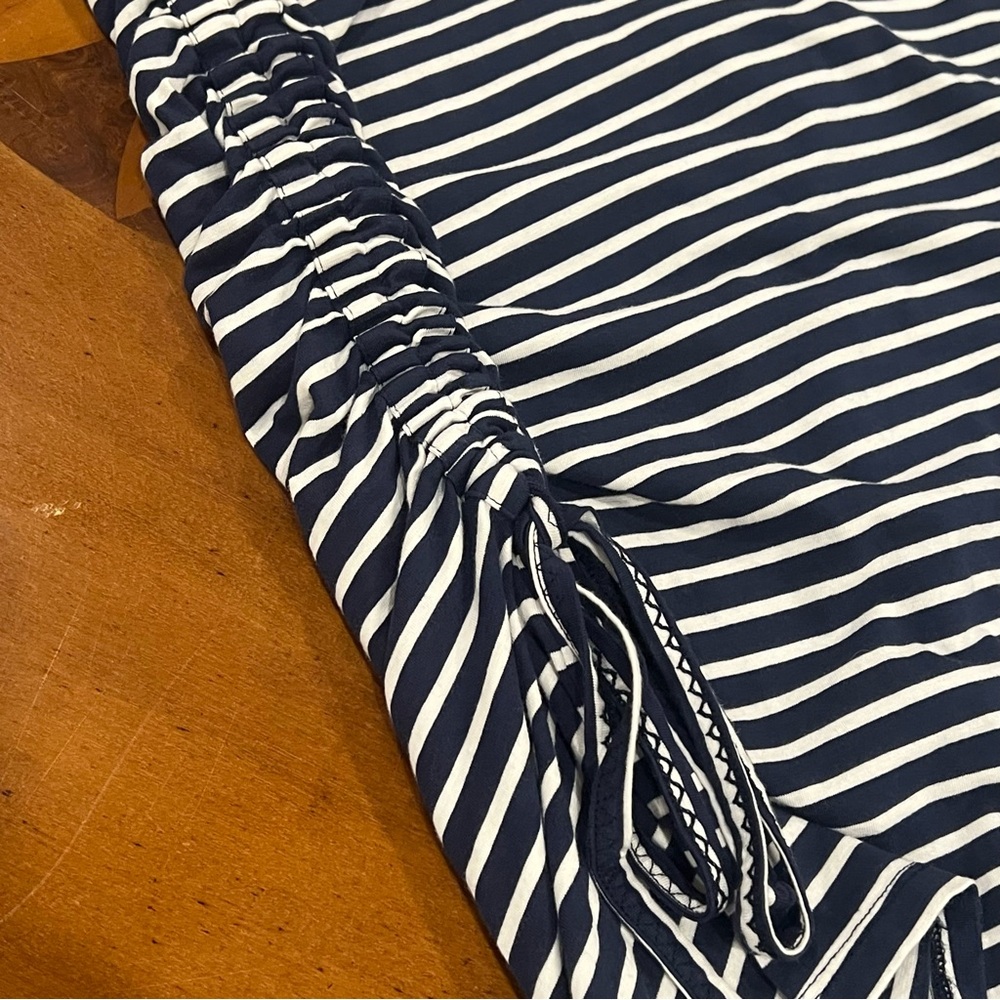 Toad & Co Muse Dress Nautical Navy Stripe Small Midi Short-Sleeve V-Neck Organic - Picture 11 of 16